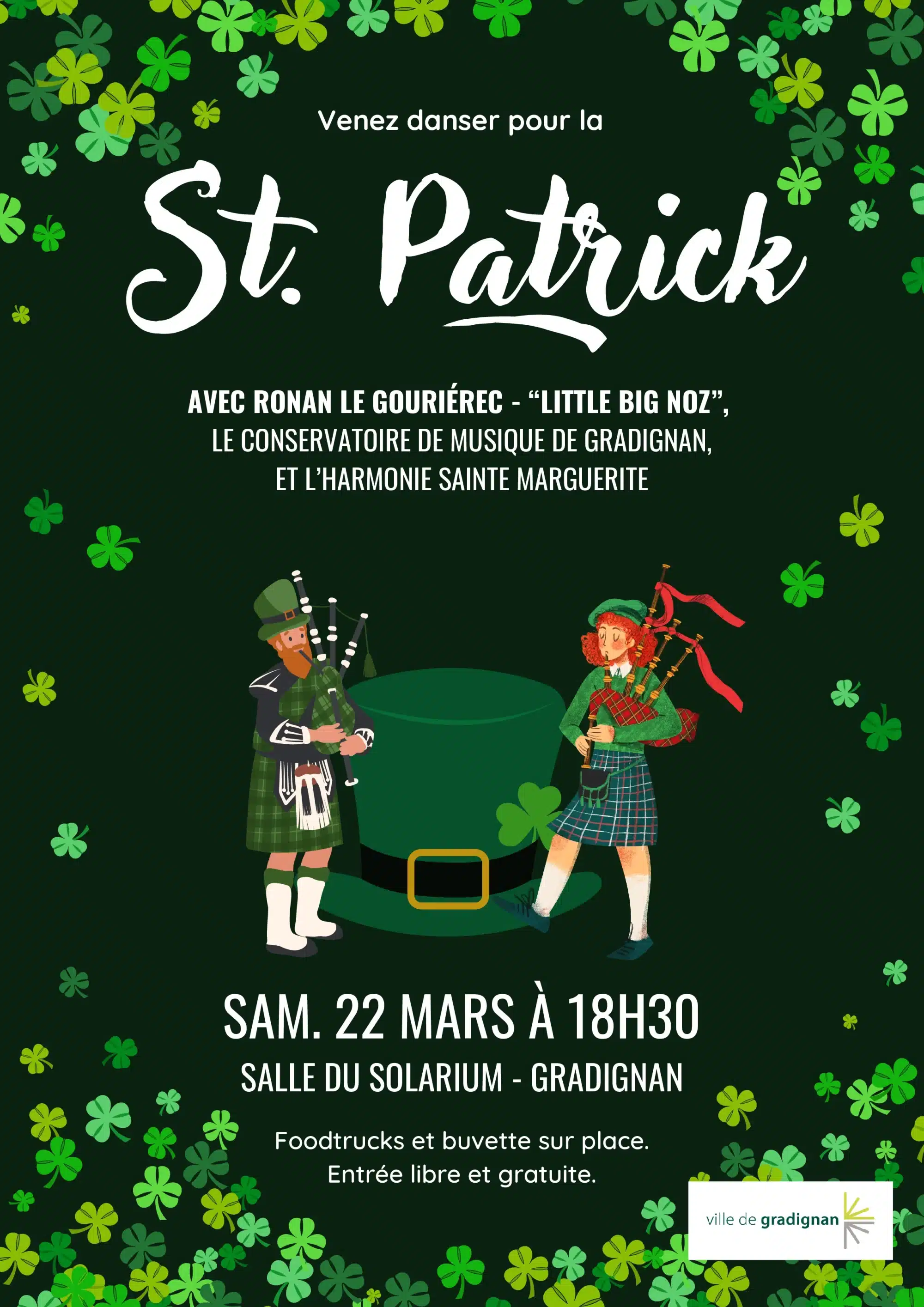 Affiche du concert St Patrick par l'Harmonie Sainte-Marguerite de Gradignan au Solarium le 22 mars 2025 à 18h30